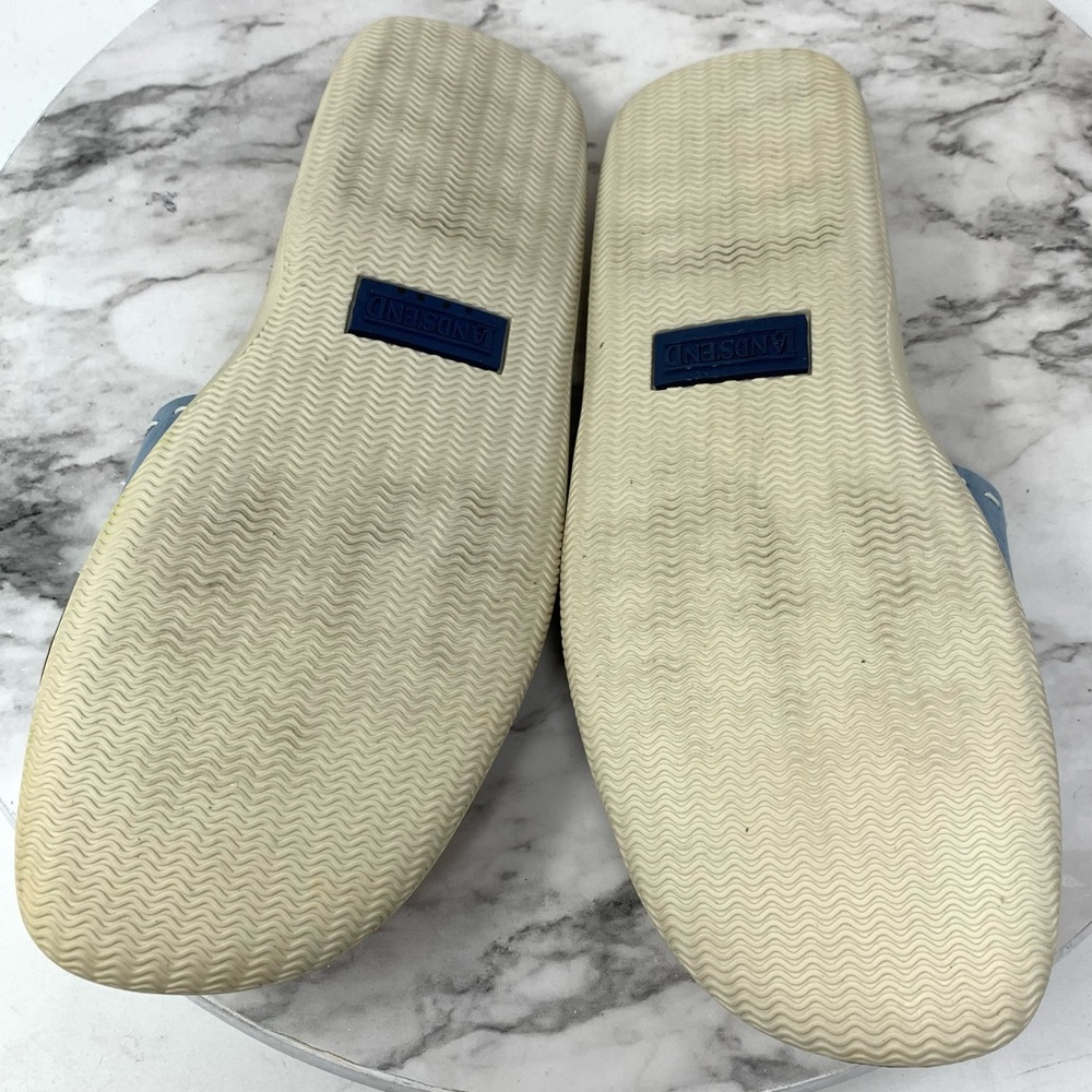 Lands' End Open Toe Top Stitch Blue Leather Slide Sandals 9 Casual Sporty Preppy - Picture 8 of 11